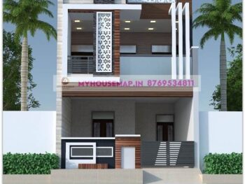 image of front elevation design double floor and white, and gray color theme.