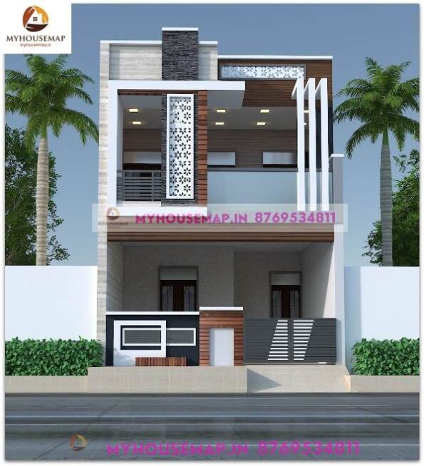 image of front elevation design double floor and white, and gray color theme.