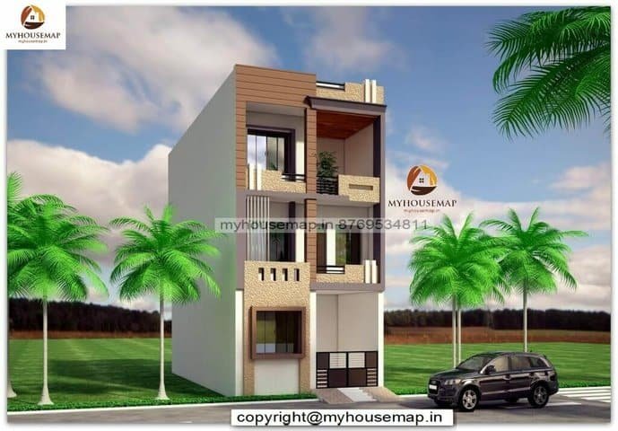 front elevation for 3 floor house