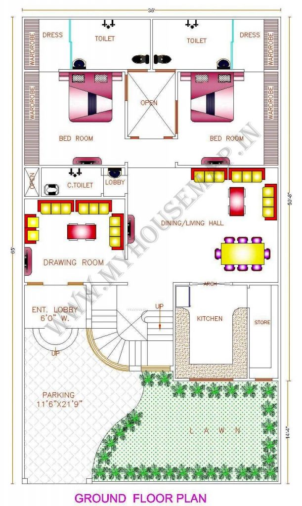 West Facing House Vastu Plan With Parking And Garden