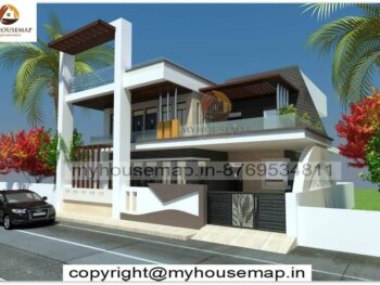 image of G+1 balcony front elevation design and gray white theme elevation with unique theme