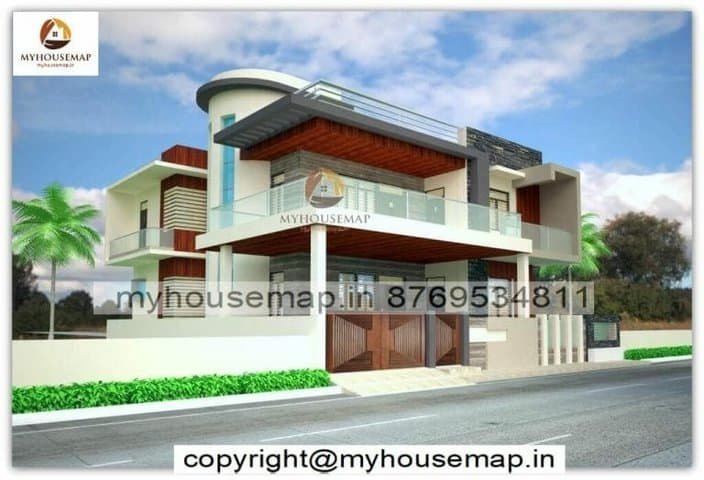 front elevation of house with balcony
