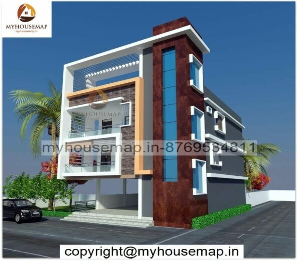 image of 3 storey building front elevation and