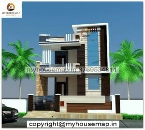 indian house elevation for double story design with parking