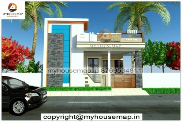 image of single story front elevation for small house and budget front design with perfect elevation