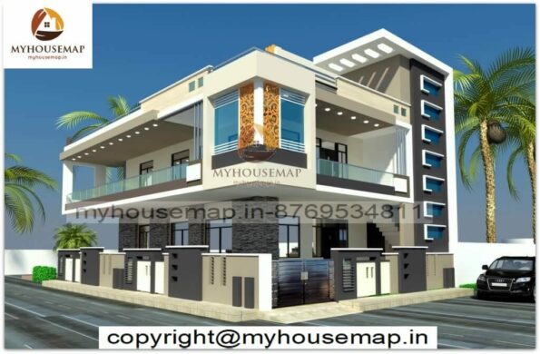 image of two floor elevation design g+1 and modern front section design with corner house