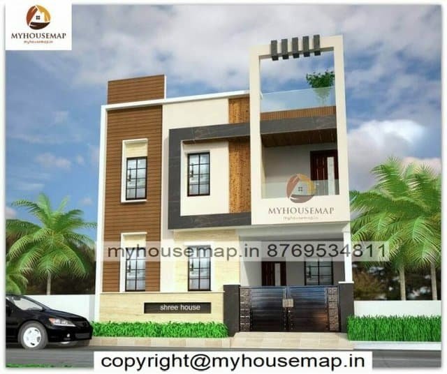 small house with car parking elevation
