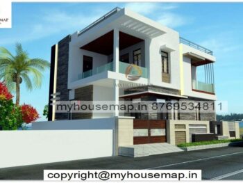 image of 3d front elevation double floor and white, gray color theme with best home elevation