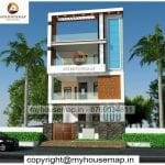 image of 3 floor front elevation design and normal with low cost house design