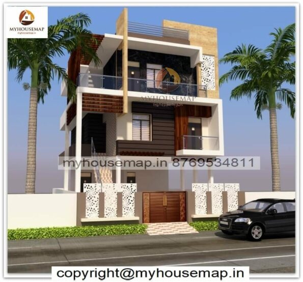 image of triple floor front design of house simple and unique front design with perfect theme