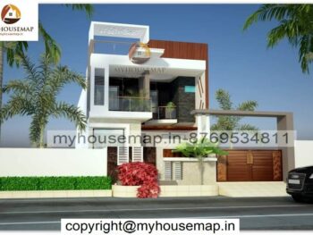 image of duplex home front design 3d and white and creme color theme with modern front