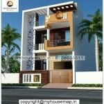 image of two floor home front 3d design and yellow and white color theme with best front look