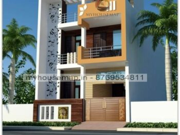 image of two floor home front 3d design and yellow and white color theme with best front look