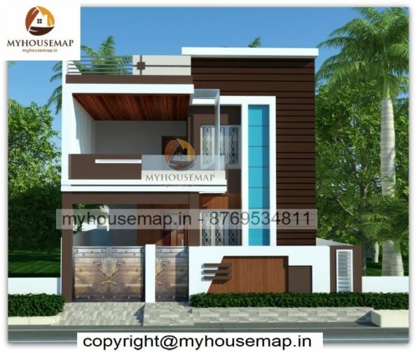 image of two story 3d design house elevation and white and brown color combination with simple house