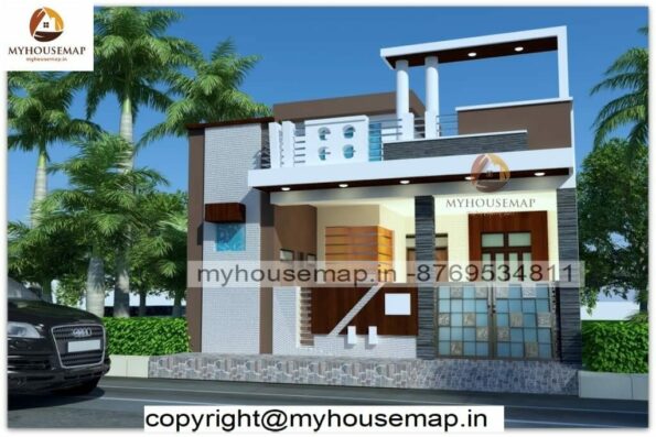 image of 1 floor indian house elevation design and modern front theme with perfect color