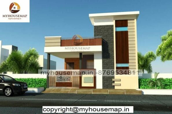 image of ground floor simple home elevation and front section with low cost house