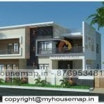 image of double floor contemporary house front design and ultra modern front design with perfect color theme