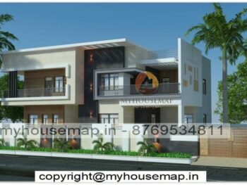 image of double floor contemporary house front design and ultra modern front design with perfect color theme