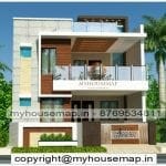 image of home front design double floor and modern front design with perfect color theme