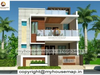 image of home front design double floor and modern front design with perfect color theme