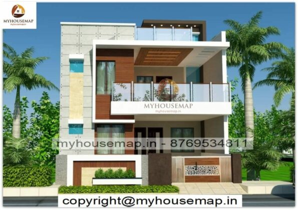 image of home front design double floor and modern front design with perfect color theme