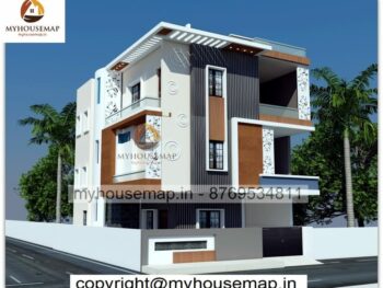 image of elevation design for 3 floor building and ultra modern front with perfect color theme