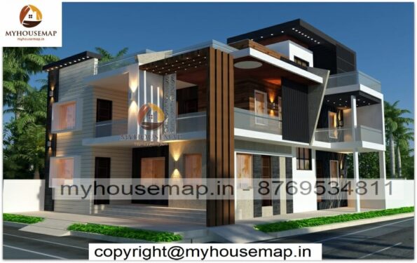 image of Double storey best home elevation design and modern front with perfect color combination design