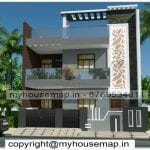 image of front home design double story and white, gray and brown color theme with modern section