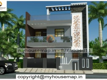 image of front home design double story and white, gray and brown color theme with modern section