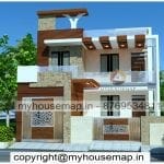 image of Double floor front side design of house and small home with wooden tiles concept design