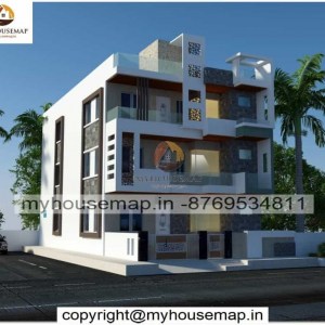 Triple story house elevation design