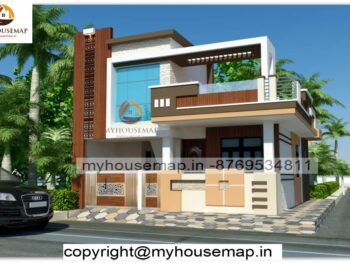 image of front elevation for single floor and white, peach color theme with budget house