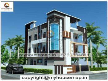 image of elevation for house front triple floor and simple home with two side elevation