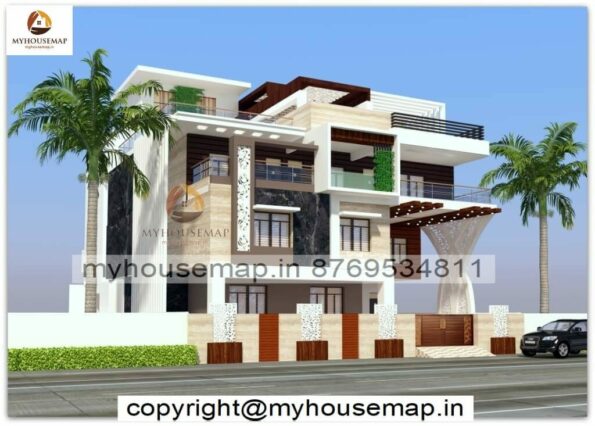 image of 3 floor bungalow elevation and best front design with modern concept