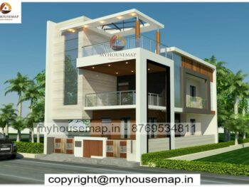 image of g+1 house elevation design and modern with latest front corner house best color theme