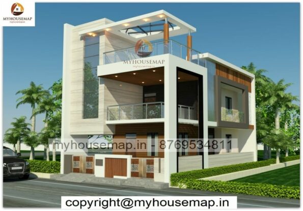 image of g+1 house elevation design and modern with latest front corner house best color theme