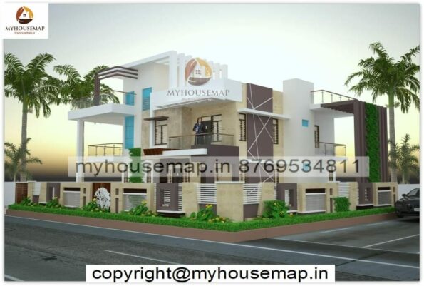 image of home elevation 2 floor and modern color theme house with beautiful color theme