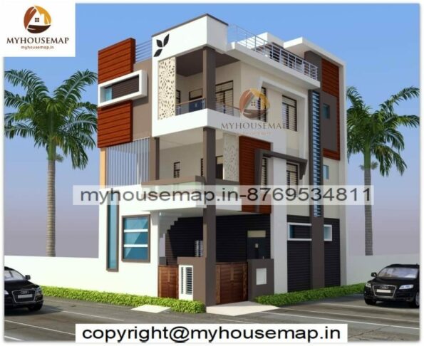 image of 3 story exterior elevation of house and modern theme house with perfect color theme