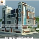 triple story 3d elevation design corner house