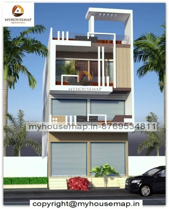 image of g+2 commercial cum residential front design and simple and modern design with budget