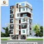 image of simple apartment front design elevation and white, brown theme with multi story design