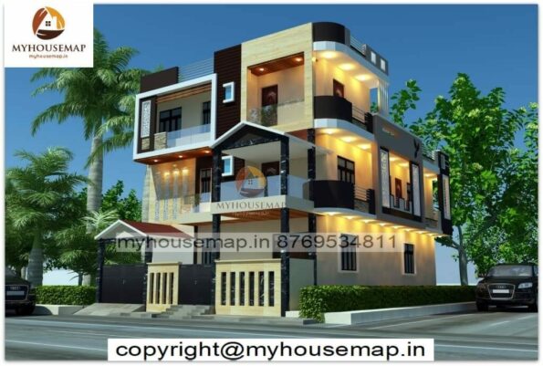 image of 3 story traditional home elevation design and simple, best front design