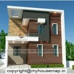 image of double floor best front design of house and gray, white and brown color theme with simple front look design