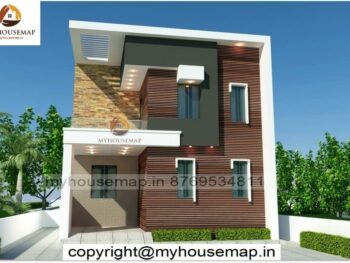 image of double floor best front design of house and gray, white and brown color theme with simple front look design