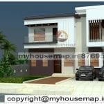 image of G+1 contemporary house elevation design and modern front with perfect color theme.