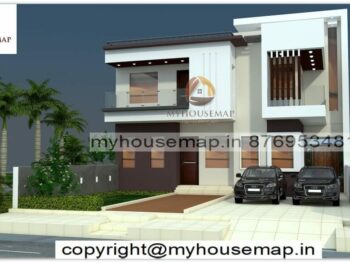 image of G+1 contemporary house elevation design and modern front with perfect color theme.