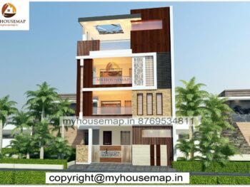 image of elevation for 3 floor building and modern and simple design with perfect color