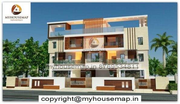 image of g+2 bungalow front elevation and modern, unique theme elevation