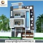 image of G+2 beautiful front elevation and white and brown color theme with modern concept