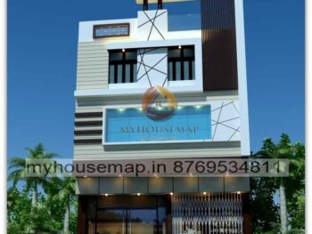 image of 3 floor acp elevation design for shop and latest front design with white, brown color acp sheet